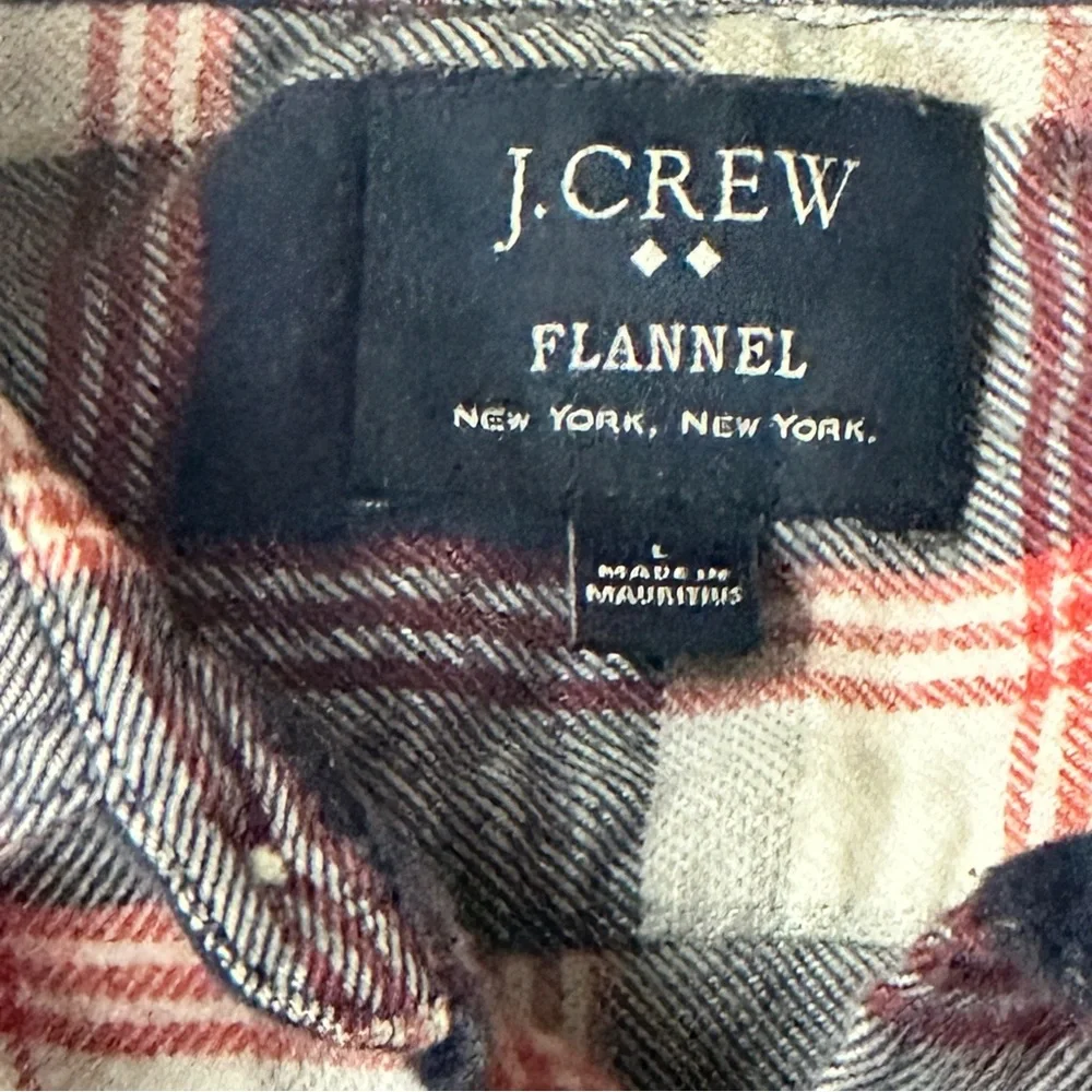 J. Crew Men's Navy and Red Plaid Button Down Flannel Shirt, L